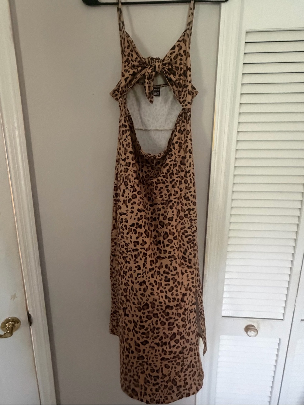 Leopard-Print Backless Tie-Back Slip Dress in Brown - Large